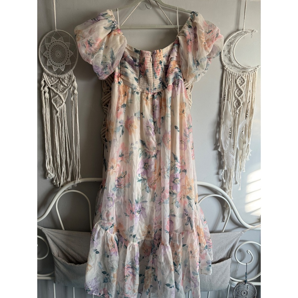Abercrombie & Fitch Floral Puff Sleeve High-Low Ruffle Dress Emerson Medium - Picture 12 of 13